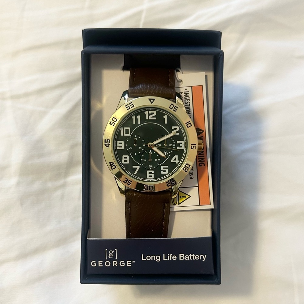 George Men's Green Dial with Brown Leather Band Watch